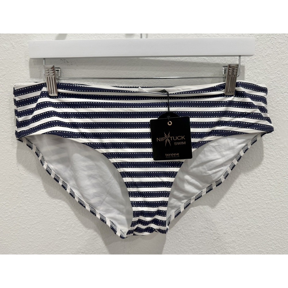 new! NIPTUCK SWIM Bikini Bottom Blue White Silver Striped Nautical Size 16